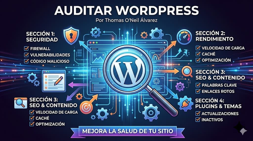 Imagen ilustrativa sobre auditoría de seguridad en WordPress, ciberseguridad web y detección de vulnerabilidades.
