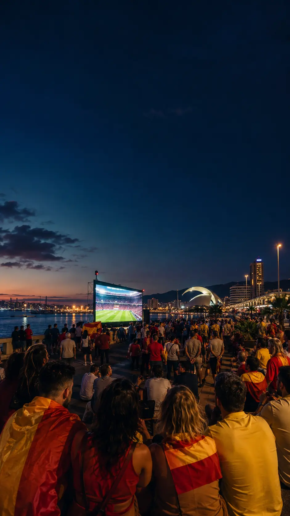 Aficionados reunidos en el Puerto de Santa Cruz de Tenerife para ver la final España–Argentina del Mundial 2026